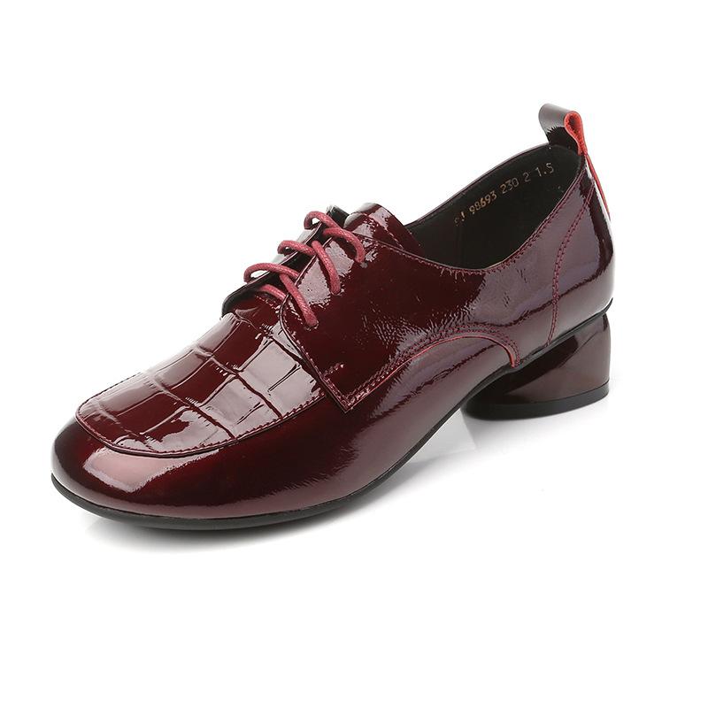 

Туфли на толстом каблуке Женские 2025 Весна Новые Британский стиль Кожаные на шнуровке Женские туфли с глубоким вырезом Натуральная кожа Женская обувь 35