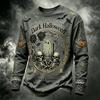 Men's Casual Long Sleeve Round Neck Top with Halloween Print for Seasonal Wear