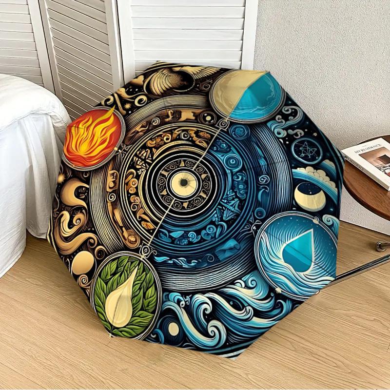 

1PC Elemental Symbols Automatic 8-Bone Folding Umbrella - Durable Polyester & Iron Frame,Userfriendly Operation yy250929101