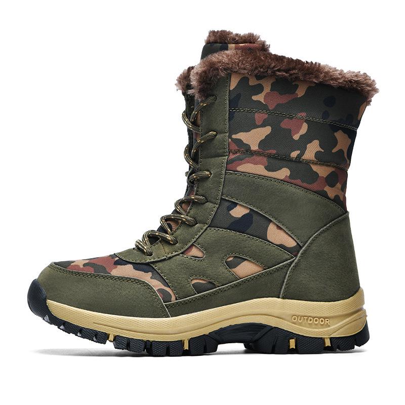 Plus Size Warm Camouflage Snow Boots for Men - Fleece-Lined, Thick-Soled, High-Top, Army Green (Autumn/Winter)
