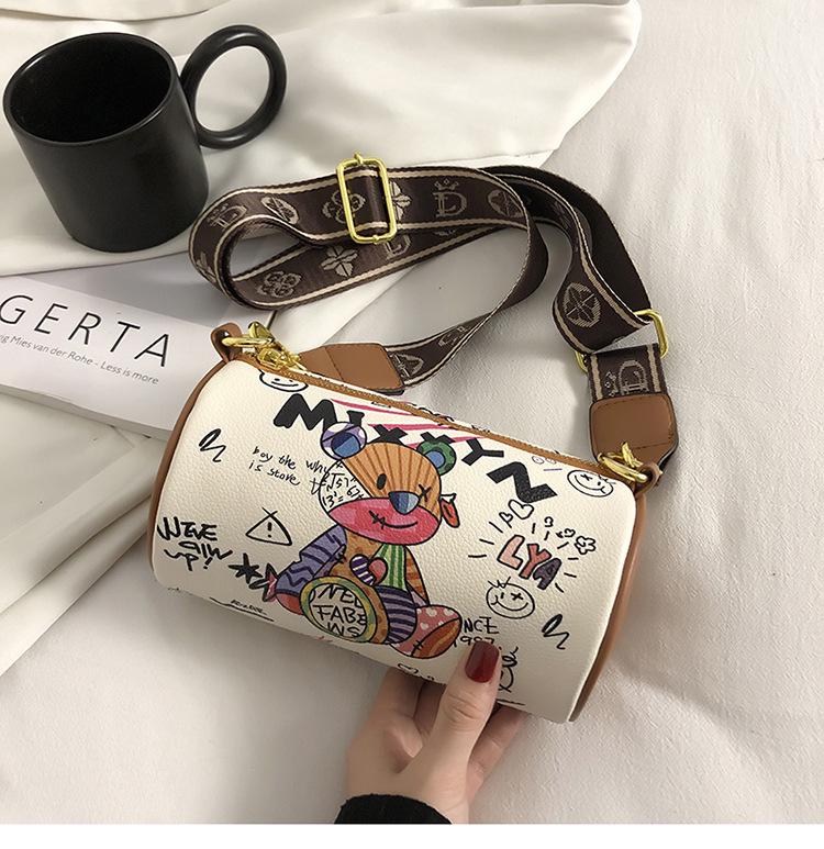 Korean Style 2025 Autumn Chic Women's Crossbody Graffiti Cylinder Handbag