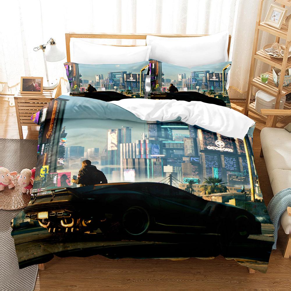 Bed Three-Piece Set Cool Sports Car Racing Series Polished Cloth Home Textile Quilt Cover Pillowcase Bed Sheet Bedding