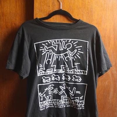 Camiseta Preta de Algodão Vintage Keith Haring Unissex Tour P a 5XL CR051 Camiseta Unissex