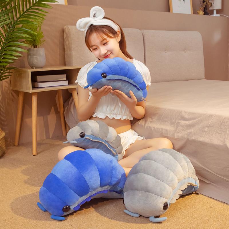 30-50cm Simulation Grey Tidal Worm Plush Toy Kawaii Blue Stuffed Animal Woodlouse Pillow Soft Doll Children's Xmas Gift for Girl