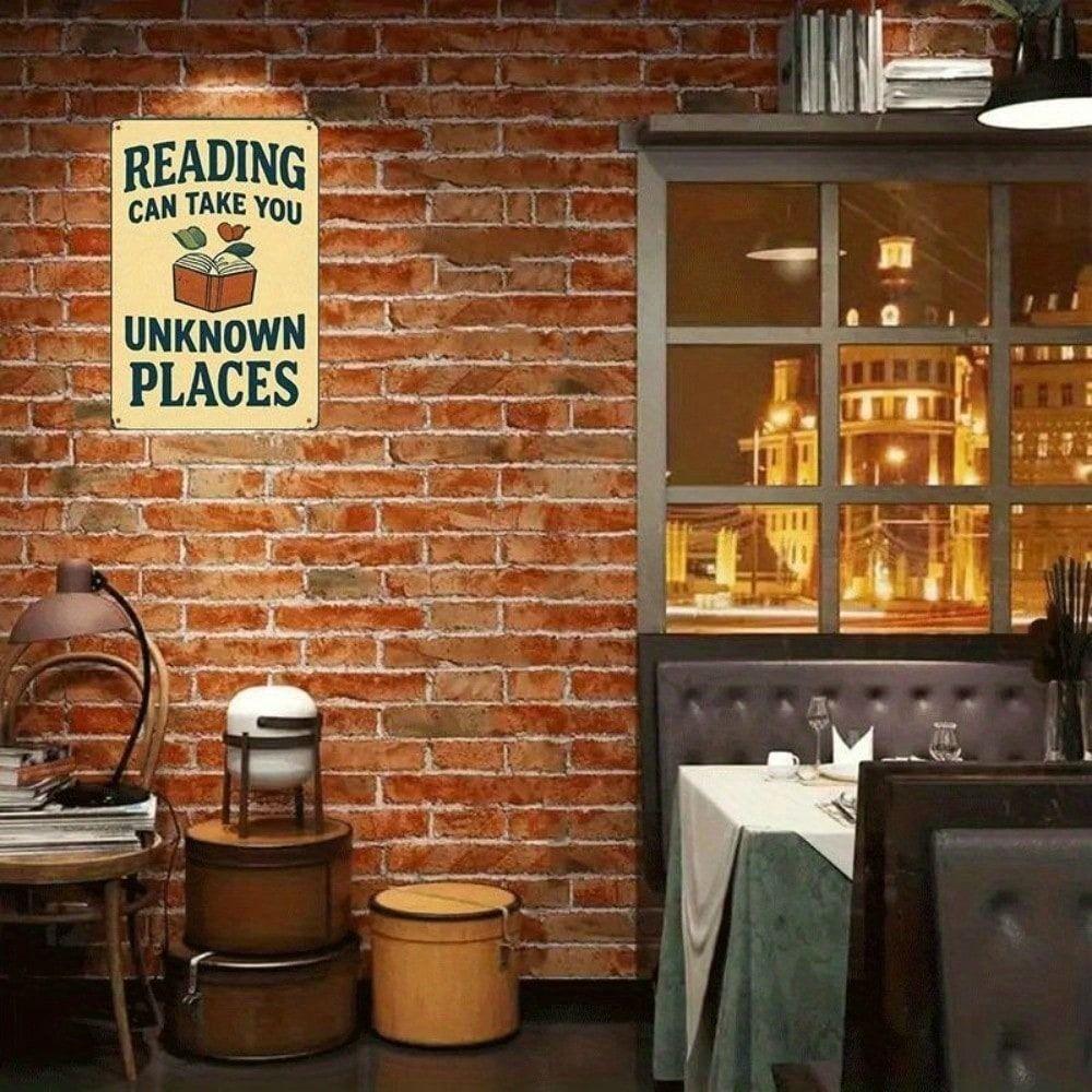 Metal Wall Art Vintage Poster Reading Takes You to the Unknown Gift for Bookstore
