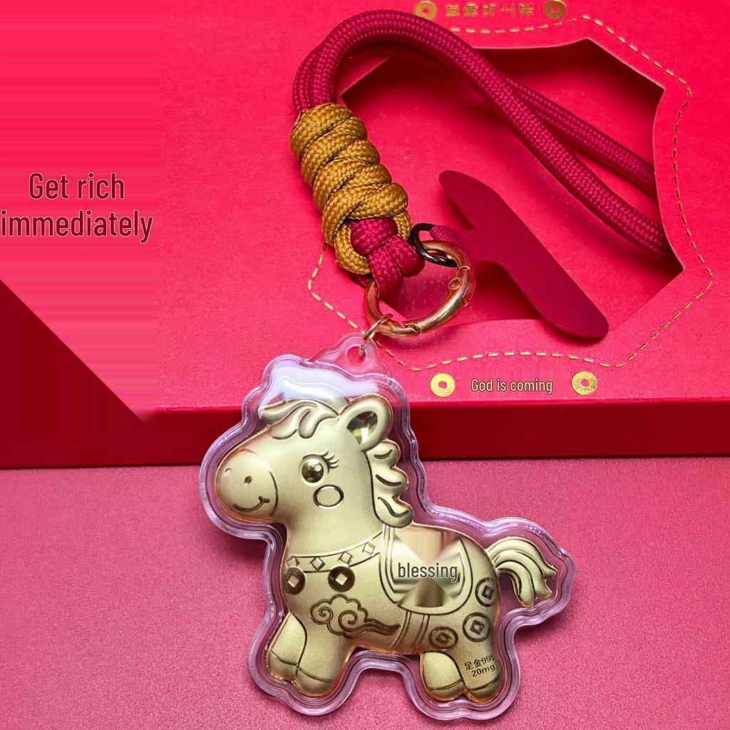 2026 Year of the Horse Pure Gold 999 Keychain Pendant - Golden Bag Charm New Year Gift