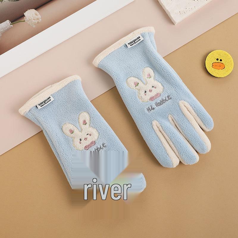 

Kids Winter Fleece-Lined Cartoon Gloves for Cycling – Warm, Windproof, Five Finger Design for Boys & Girls