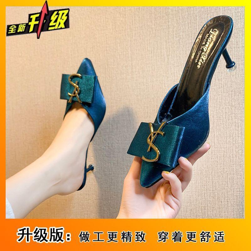 Fashion outer wear thin heel lazy cool slippers 2025 summer new fairy bag head high heel half drag shoes female summer outer wear