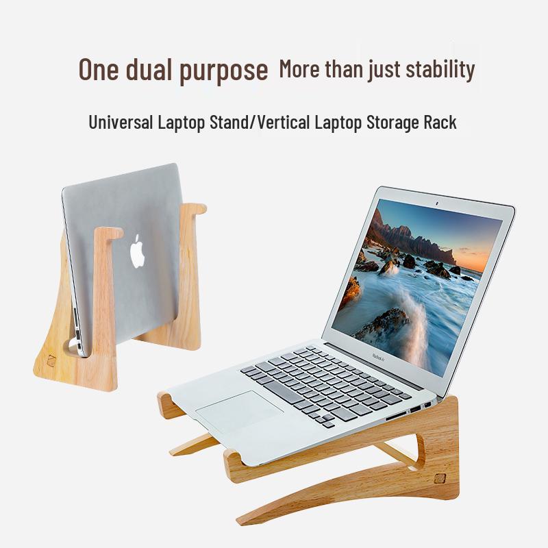 Solid Wood Vertical Laptop Stand with Cooling Tray & Neck Support