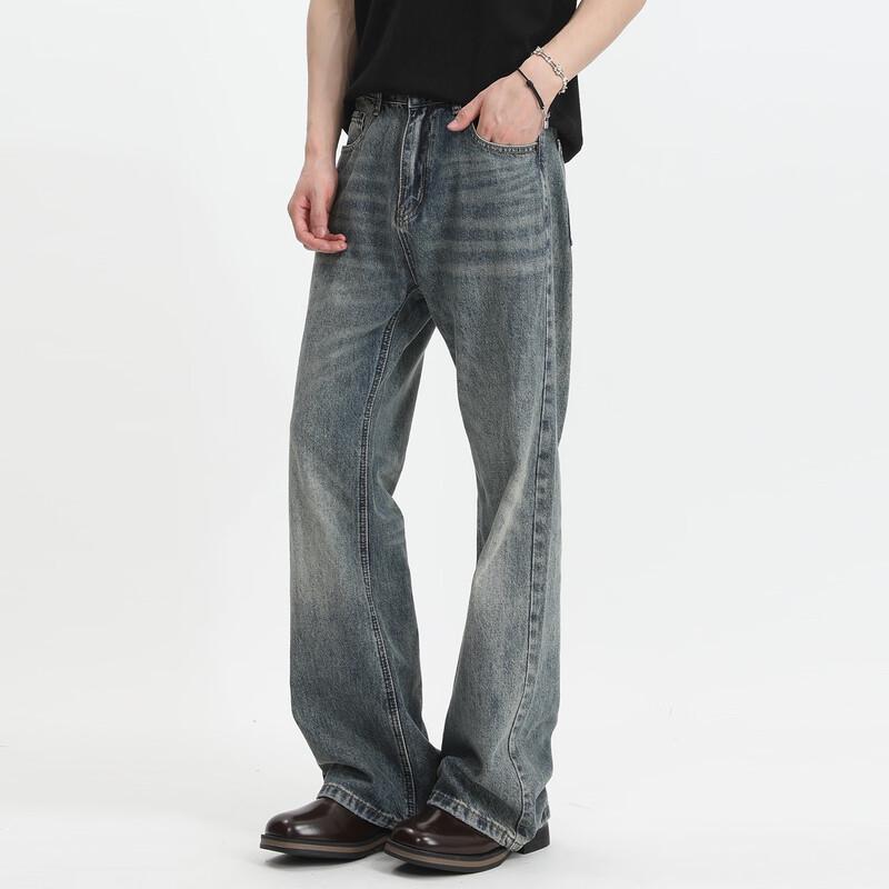 VOGUO RELAY Unisex Distressed Washed Straight Leg Jeans M