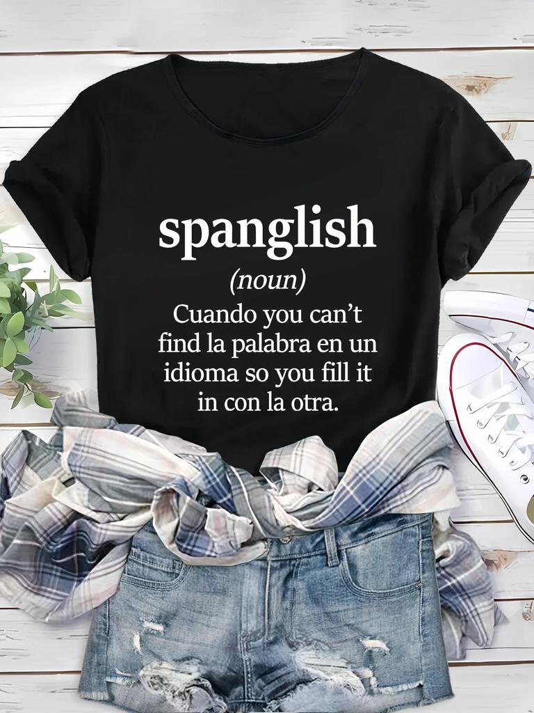 Chic Spanglish GraphicTee forWomen Relaxed Fit Lightweight SummerTop withTrendyRound NeckComfortableBreathable