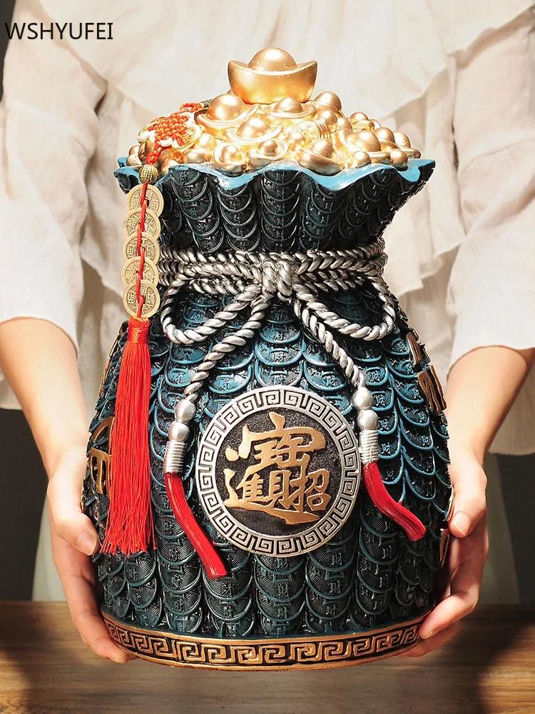 Creative Large Capacity Piggy Bank Ornament Home Living Room Resin Money Bag Decoration Housewarming Opening Fortune Gifts