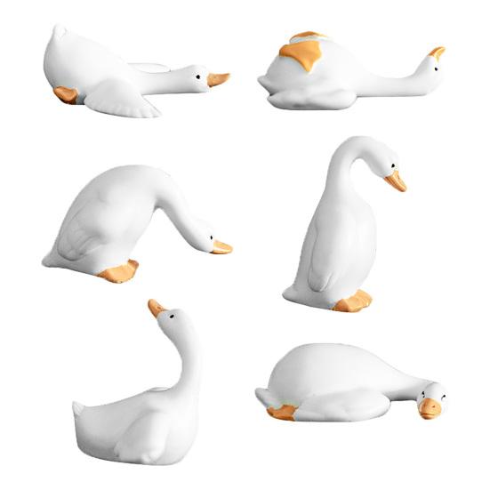 6 Pcs Resin Goose Figurine Computer Monitor Decoration Collectible Cute Mini Goose Statue
