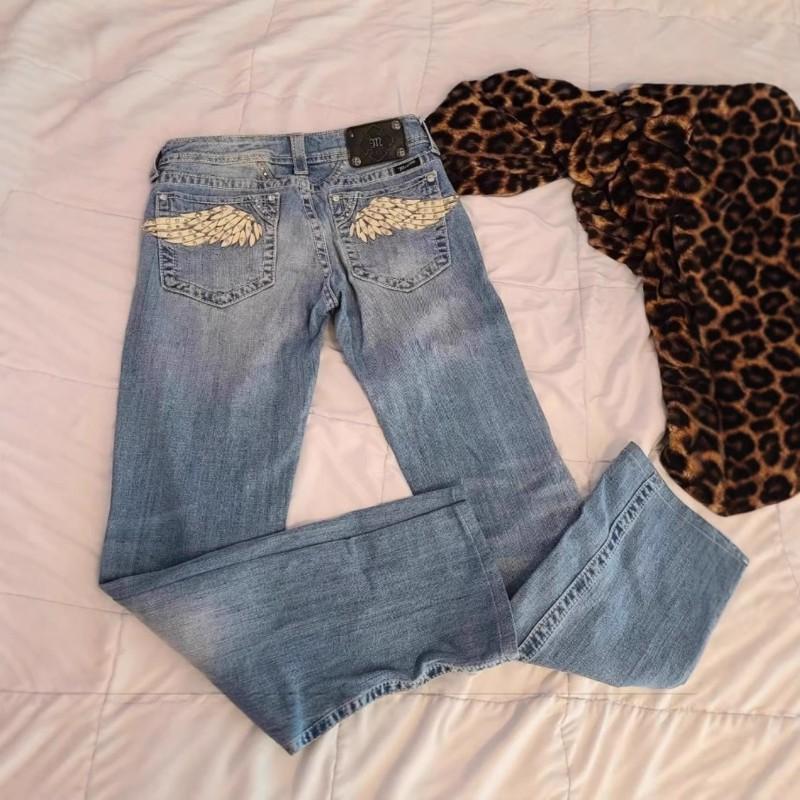 Y2K Low Rise Sparkly Embroidered Denim