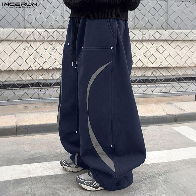 INCERUN Men Elastic Waist Casual Stitching Sports Sweatpants Long Pants with Pockets
