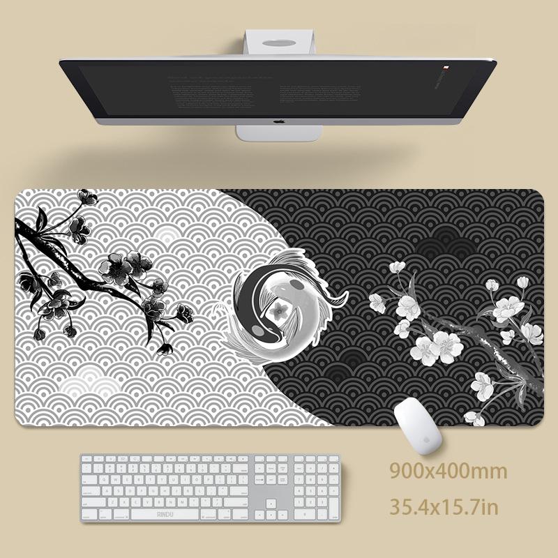 Yin Yang Koi Fish Mouse Pad - Large Extended Gaming Desk Mat with Japanese Art Design