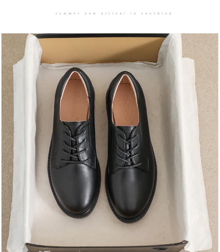Women's British Style Black Leather Loafers - Soft-Soled, Mid-Heel, Flat Work Shoes for Autumn 2025