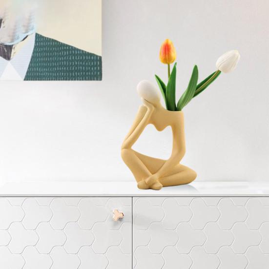 Yousheng Ceramiczny Wazon Myśliciel Serce Wycięte Pusty Wazon w Kształcie Człowieka Abstrakcyjna Sztuka Wazon Dekoracyjny na Dom Biuro Biurko Półka Ekspozycyjna