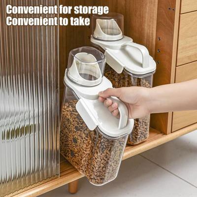 1.6/2/2.8L Airtight Dog Food Storage Container Pet Dry Food Bin with Measuring Cup Lid Clear Plastic Kitchen And Pantry Organization Bin for