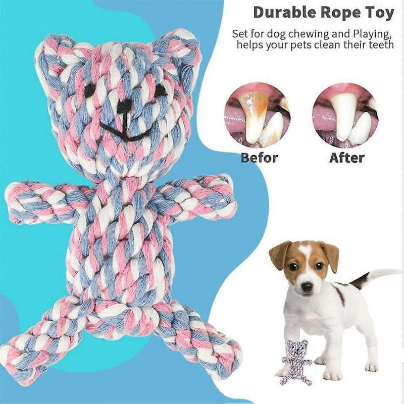 Puppy Boring Rope Toy, Cotton Natural Teeth Cleaning Chew Rope Dog Ball Knot Training Toy Puppy Toy (Bear)