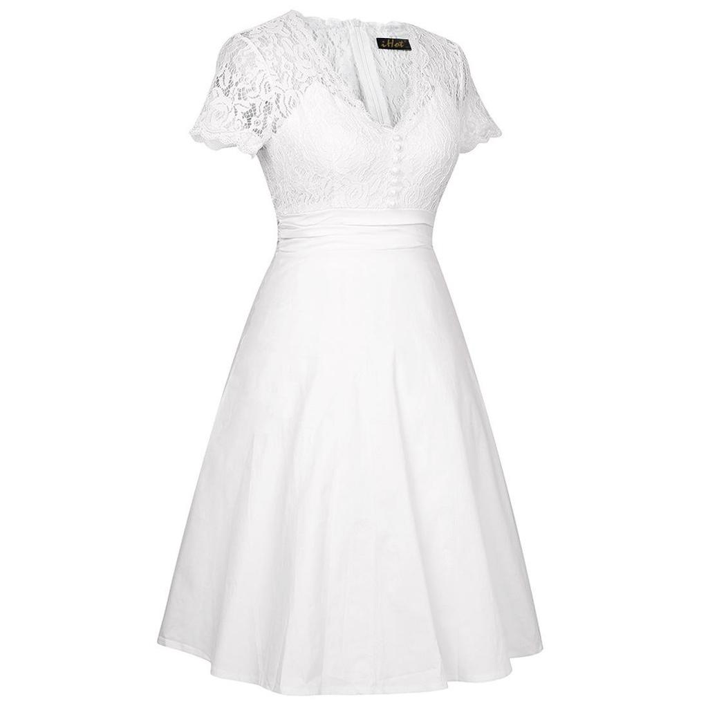 2025 Autumn/Winter V-neck Lace Hollow-out Short-sleeved Evening Party Dress
