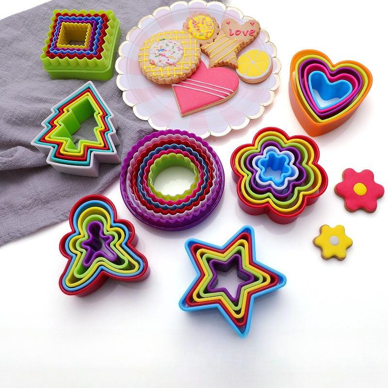2Pcs plastic biscuit mold color set baking tool heart cookie mold fruit sparse press cut gingerbread man christmas tree