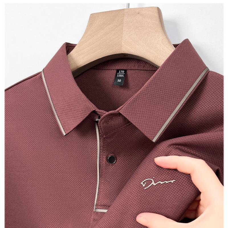 

Чоловіча сорочка поло безшовна преміум класу розкішна прохолодна тканина ділова повсякденна для гольфу приталена блузка з коміром футболка проти зморшок чоловіча футболка L червоний