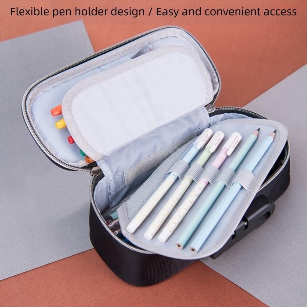 Canvas Password Lock Pen Box 4 Layers Portable Organizer Box Large-Capacity Pencil Case  Kids