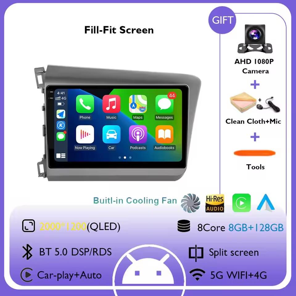 9" Android 14 Car Radio For Honda Civic RHD 2012 2013 2014 2015 Multimedia Player Carplay Auto Stereo GPS Navigation Head Unit