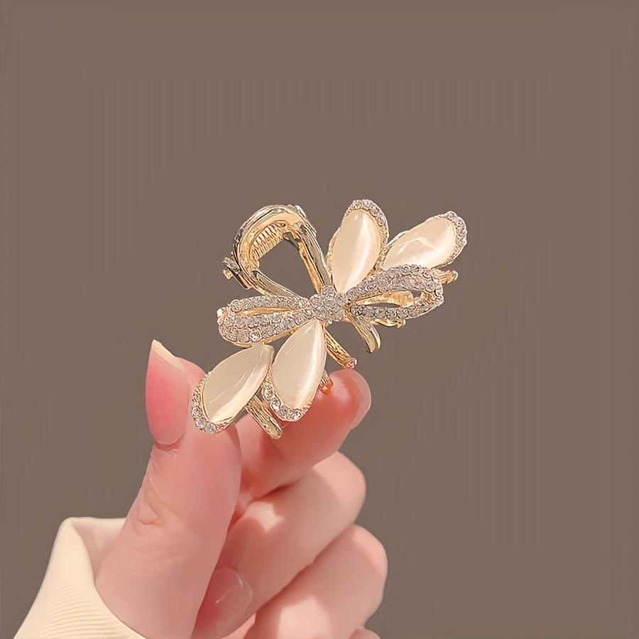 1PC Spring and Summer Cat's Eye Rhinestone Hairpin with Bow, Broken Hair Clip Top Clip Headgear Premium Side Small Grab Clip Bangs Clip