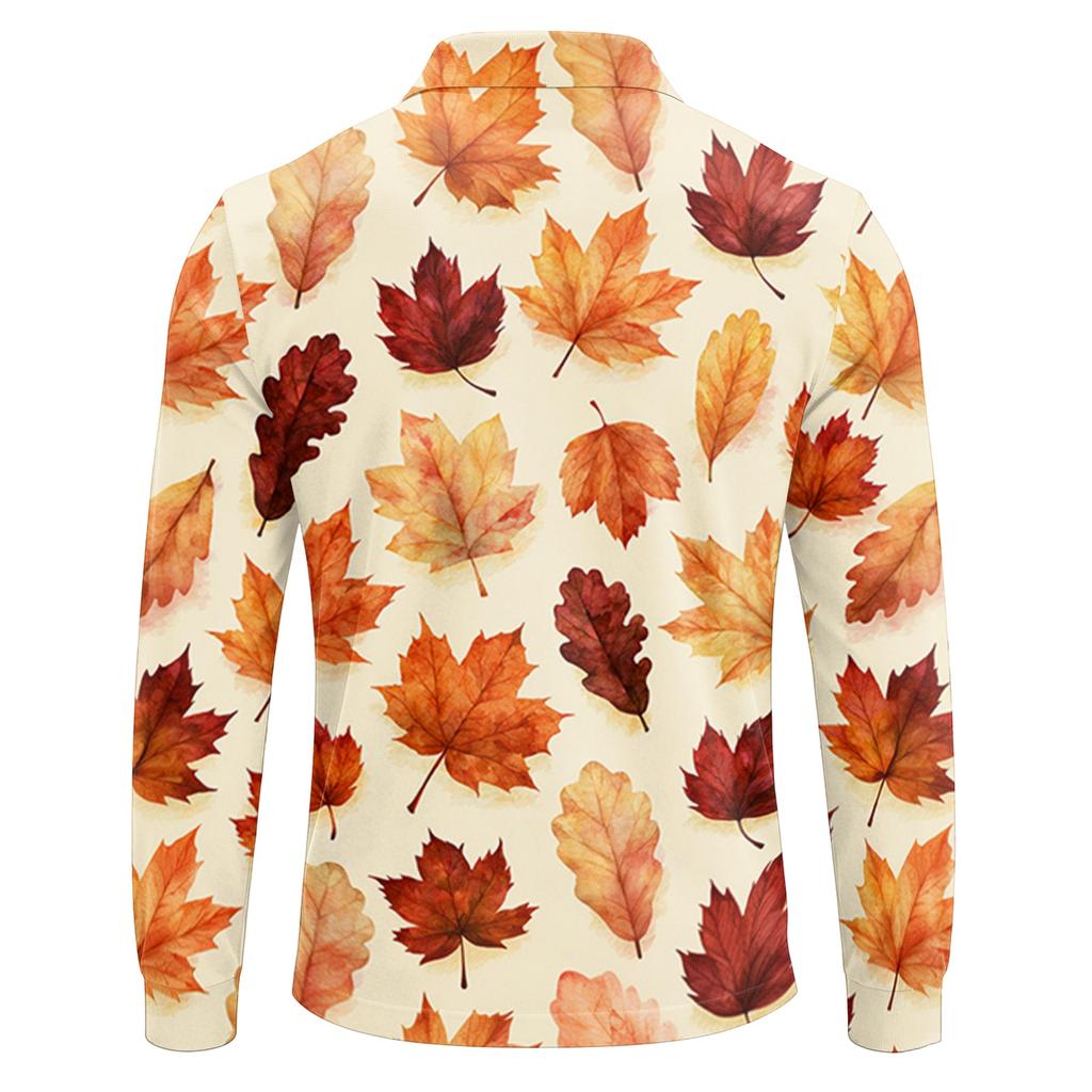 Camicia da uomo a maniche lunghe, leggera, in rete traspirante, con colletto stampato a foglia d'acero, per l'autunno
