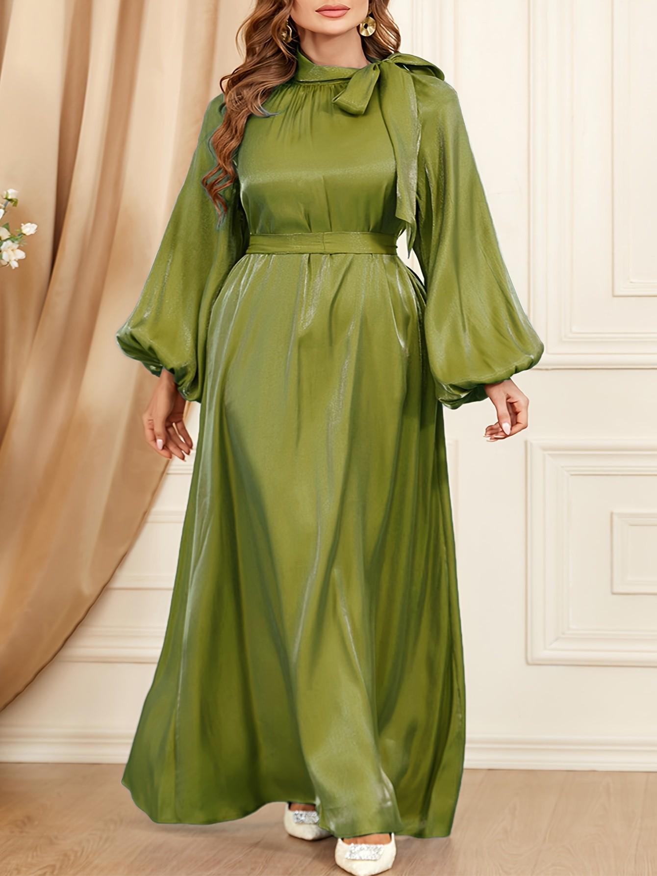 

Middle Eastern Women s Long Lace-Up Robe Dress - Plus Size, Long Sleeve, European/American Style 3XL зелений