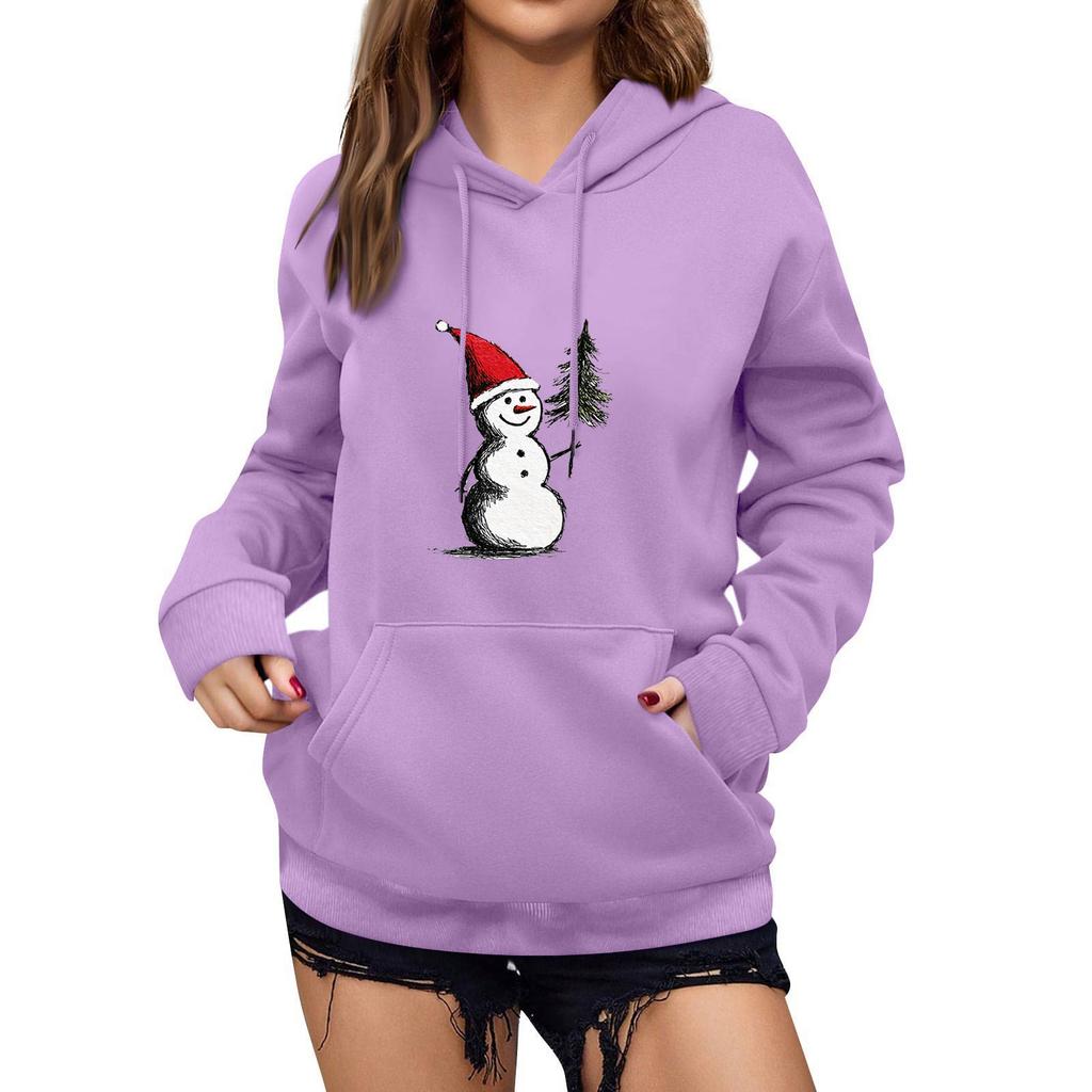 Women's Winter Christmas Printed Pullover Hooded Sweatshirt Fleece Long Sleeve Sweatshirt