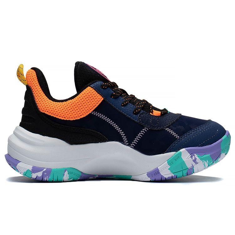 Li Ning Youth  Kids Durable Non-Slip Rebound Low-Top Basketball Shoes Kids basketball shoes Blue Orange YKBS092-1