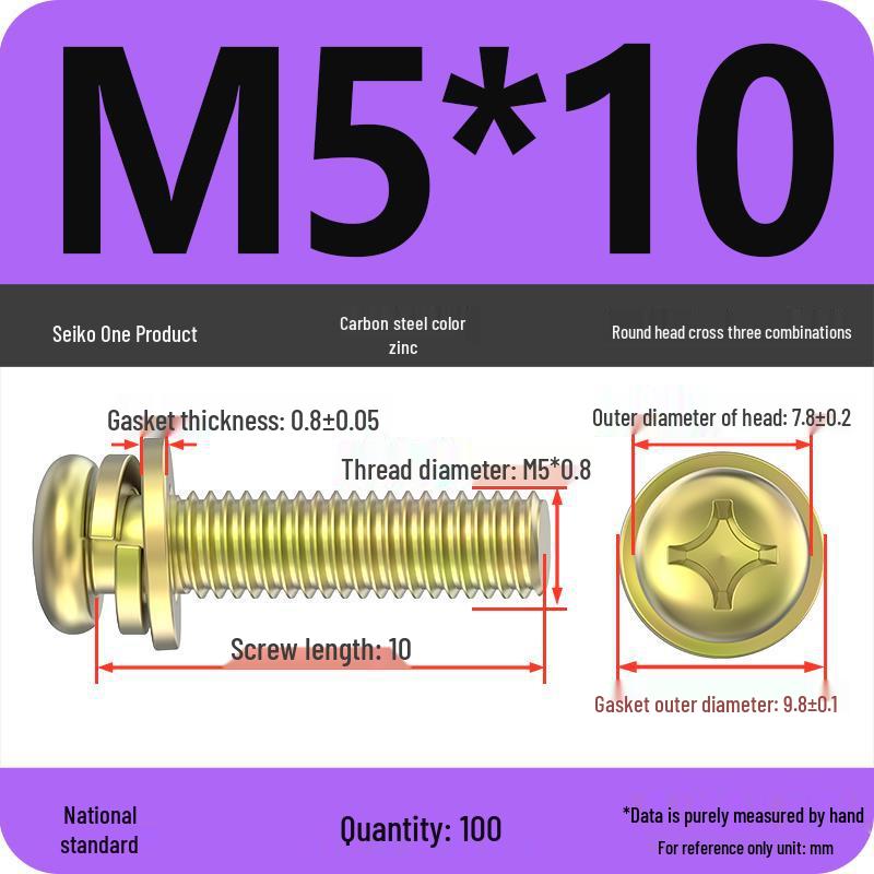 Nickel-Plated Phillips Pan Head Screw with Washer, M2-M6 Thread
