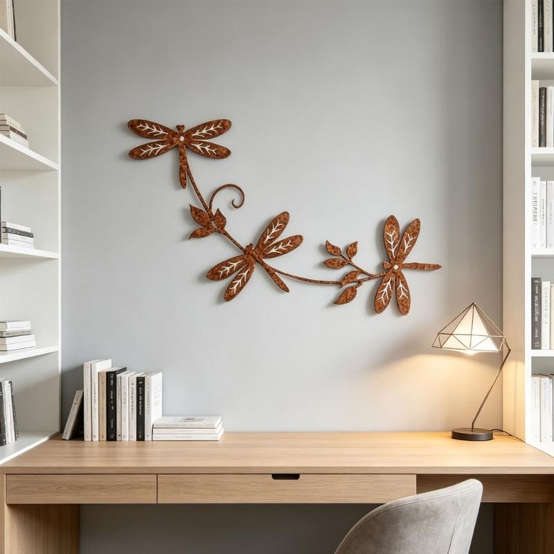 3D Metal Dragonflies Wall Art Hanging Decoration Wrought Iron Wall Hanging Sculpture Garden Homes Party Decoration