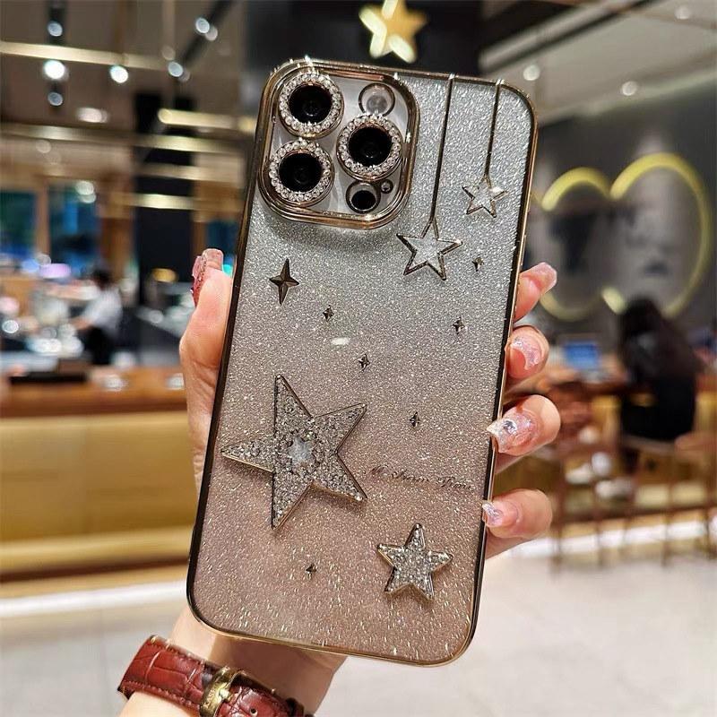 

Роскошный блестящий 3D-чехол со звездами для iPhone 16 Pro Max 12 13 14 15 ProMax, мягкий силиконовый чехол с градиентным покрытием для iPhone 11 13Pro iPhone 16 Pro Max золотой