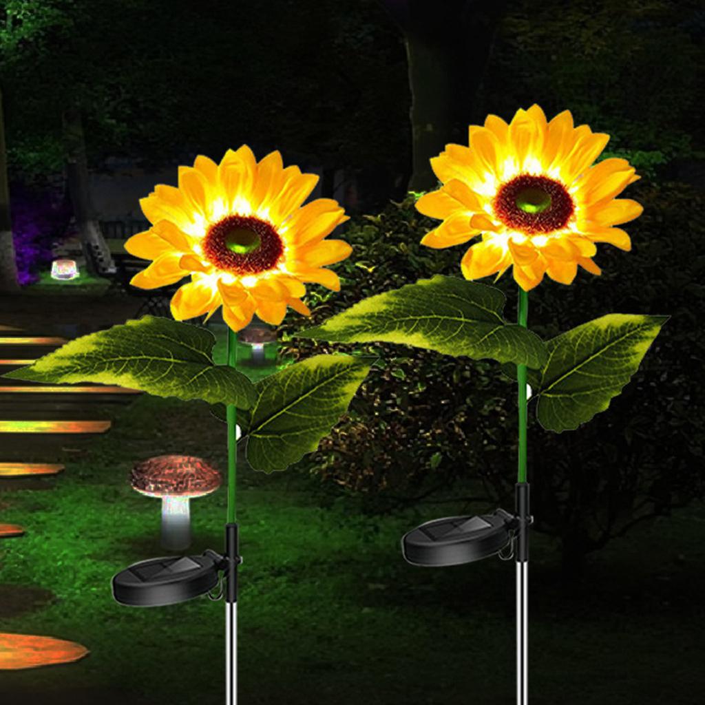 2Pack Sunflower Shape LED Solar Lights Outdoor Garden Stake Lights Warm White Decorative Lamp Waterproof Auto On Off