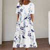 Damen Sommerkleid Rundhalsausschnitt Locker Geschnitten Blumendruck Weiter Saum Kurz
