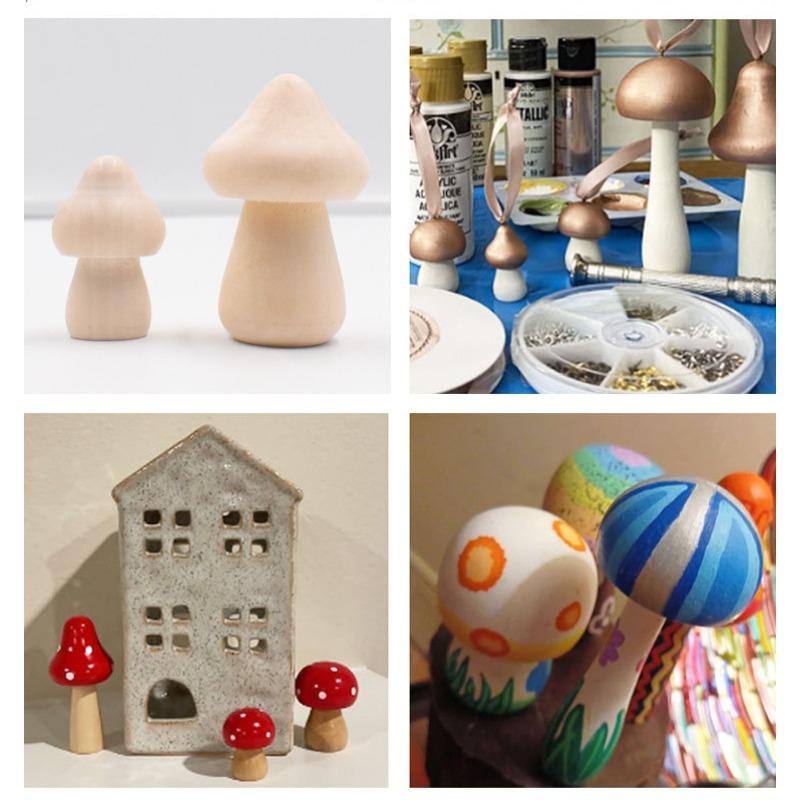 10PCS Unfinished Wooden Mushroom Natural Mini Wood Mushrooms for Arts and Crafts Projects Decoration, DIY Paint Color