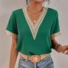 8 Color Women's V Neck Lacework Loose Top Short Sleeve Shirt Woman Blouses & Shirts