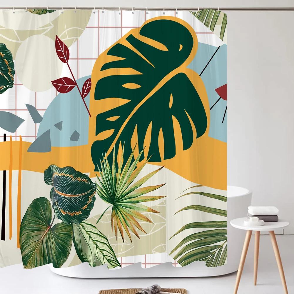 Artistic Abstract Plants Plant With Floral Bathroom Decoration Shower Curtain 180*180Cm With Hooks Home Decoration Curtain