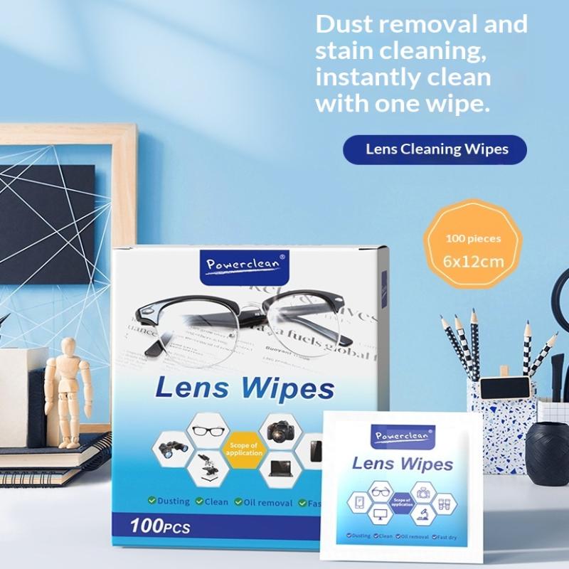 100Pcs Glasses Cleaning Lens Wipes Sunglasses Mobile Phone Screen Wipes Pre-Moistened Individually Wrapped No Scratches Stripes