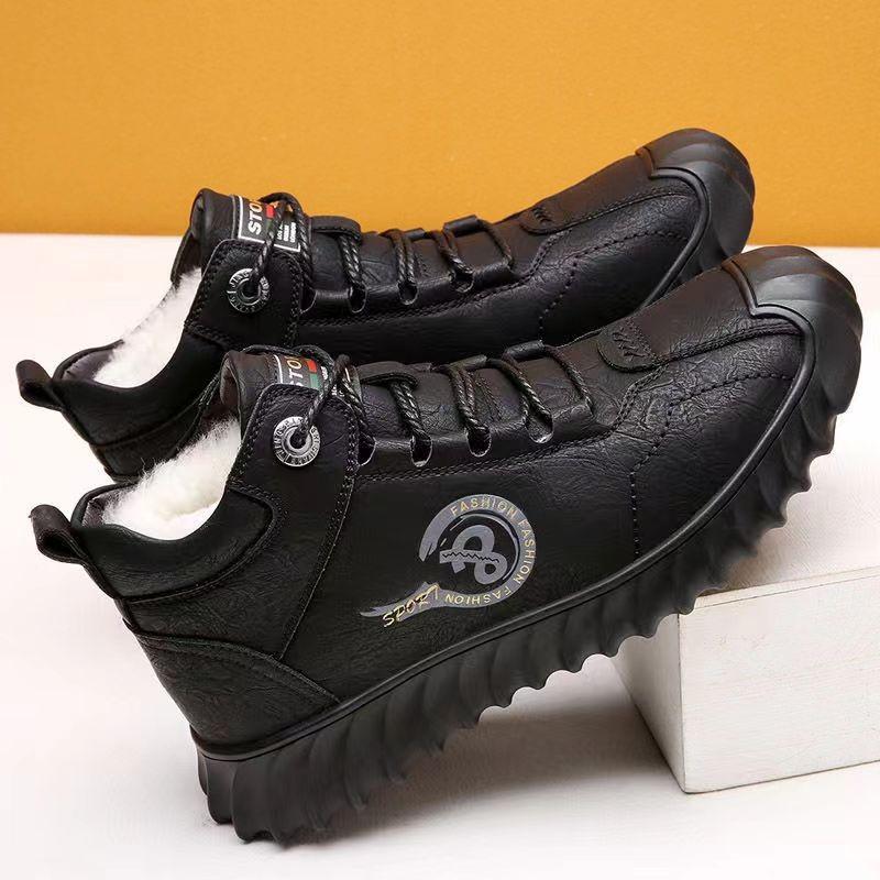 Snow Boots Winter Cotton Man Ankle Boots Non-slip Men Work Shoes Quality Lace Up Waterproof Leather Male Boots Bota Masculina 39 чёрный 5980₽