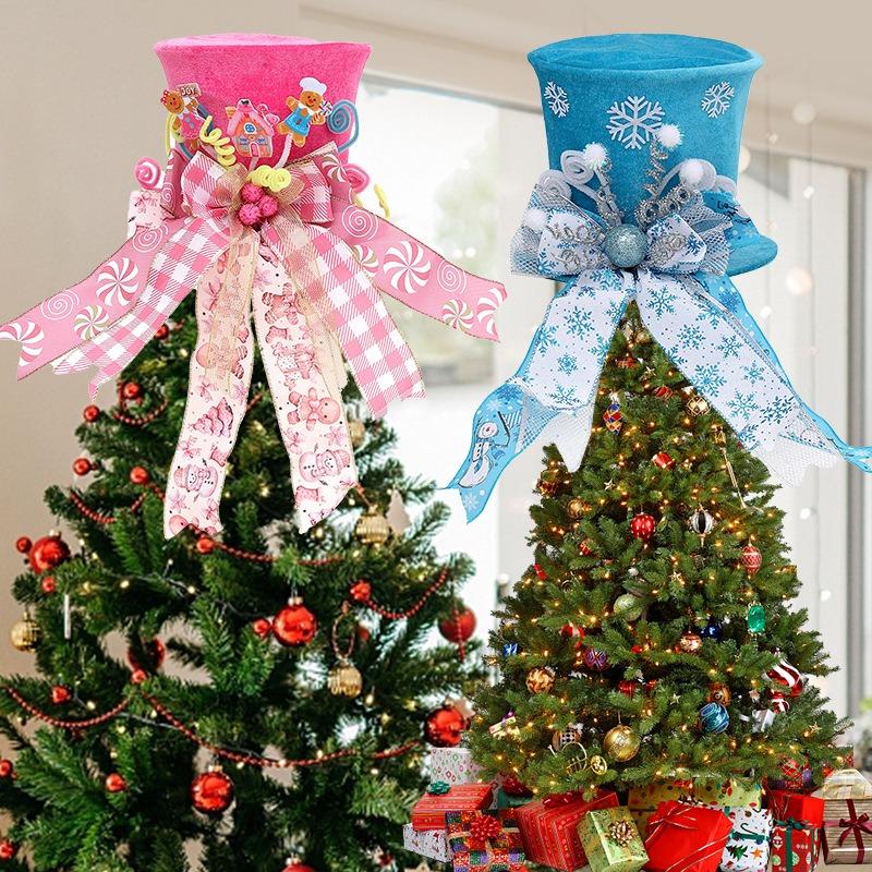 Christmas Tree Topper Hat With Spring Bowknot Star Decor