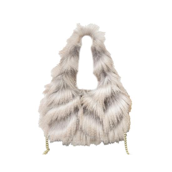 Fuzzy Umhängetasche Damen Kunstfell Umhängetasche Zottelige Fluffy Handtasche mit Ketten-Schulterriemen