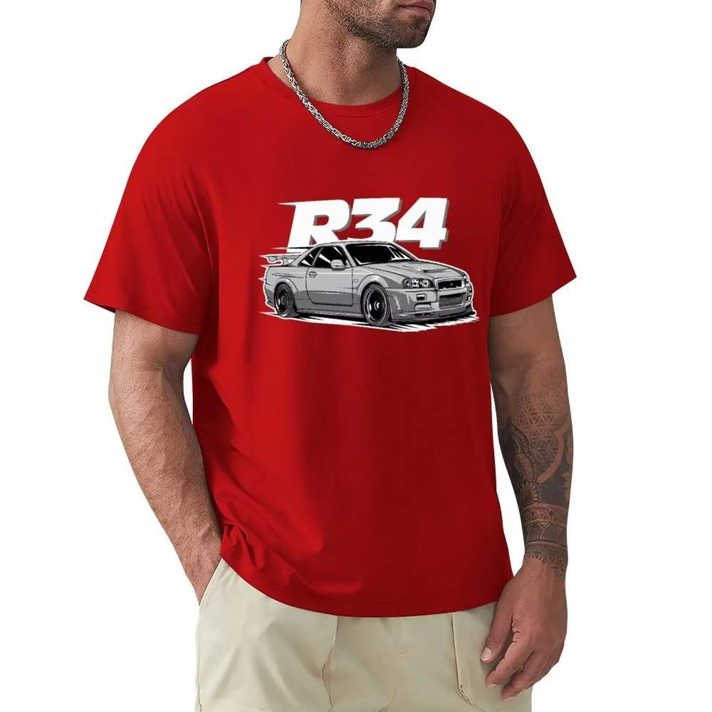 R34 T-Shirts Round Collar Car Automotive Tee Shirt Clothes Gift Idea T Shirt Harajuku Short Sleeve T-shirt Cotton Graphic Tshirt