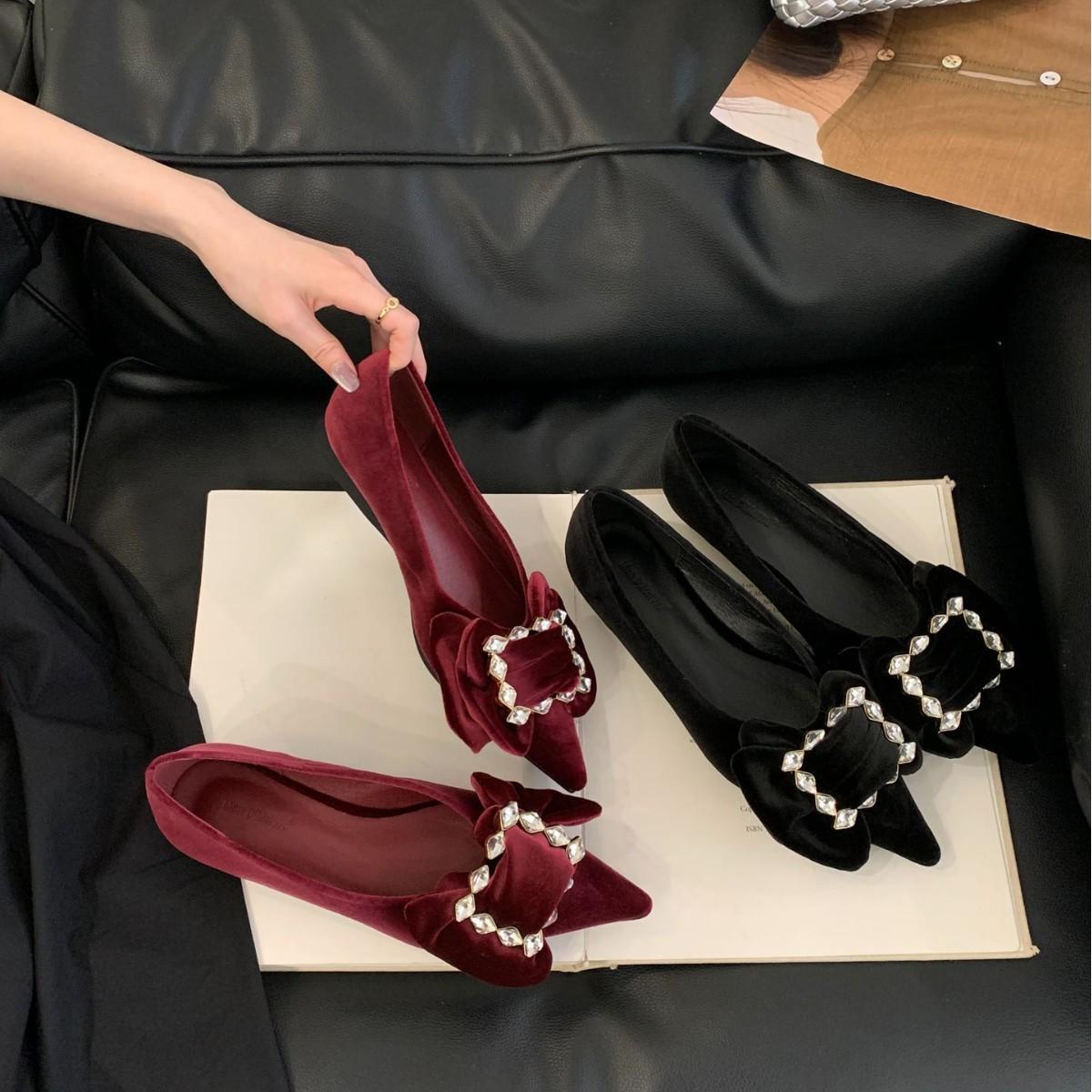 

2025 Spring and Autumn New Fashion Versatile Pointed Heel Coarse Heel Bow Single Shoes Women s Outer Wear Gentle Temperament Shallow Mouth 39 бордовый