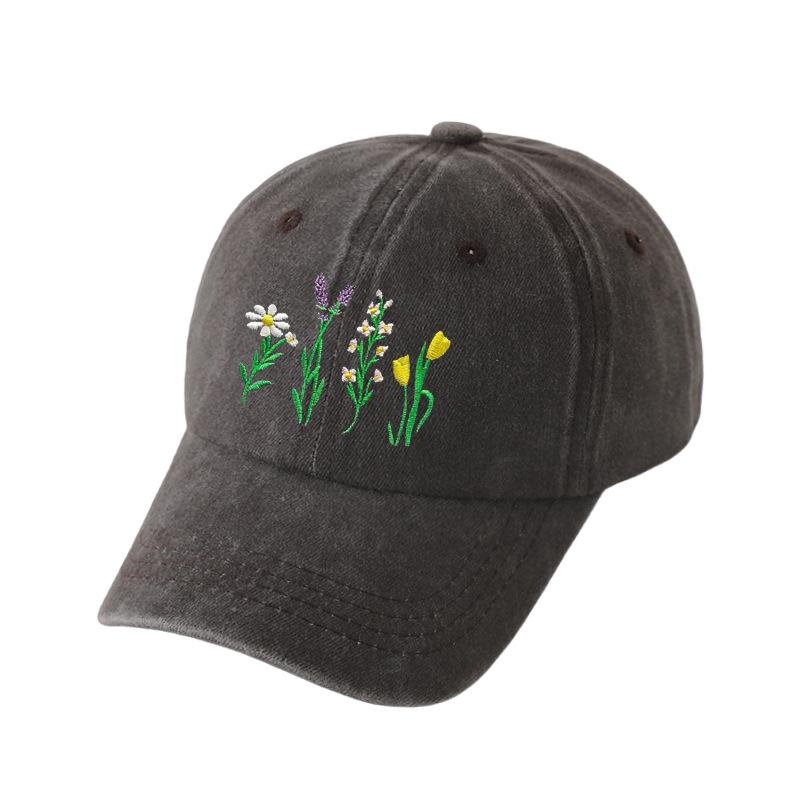 Floral Embroidered Polyester Baseball Cap - Adjustable Sun Protection Casual Hat