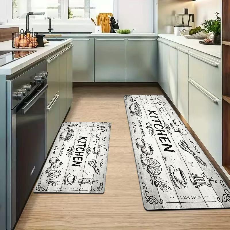 Crystal Velvet Farmhouse Kitchen Letter Print Runner Mat Set Waterproof Anti Slip Absorbent Floor Rug Home Decor Gift